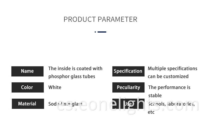 Tubo de vidrio blanco de polvo fluorescente interno